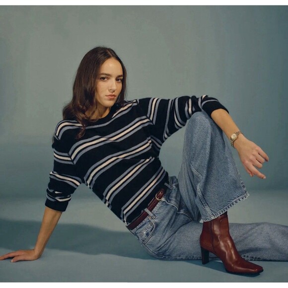 Reformation Sweaters - Reformation Cashmere Stripped Blue Boyfriend Sweater Size S